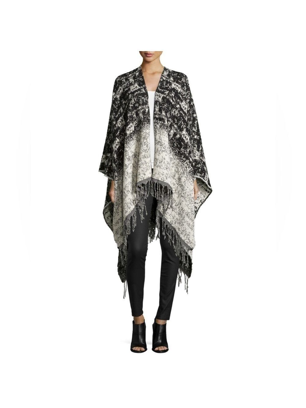 RAG & Bone Women’s Devon Southwestern Fringe-Trim Poncho, Black/White O/S